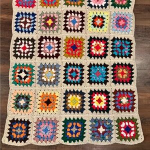 Lap Throw 41"x 35" Handmade Summer Garden Multicolor Granny Square Vintage